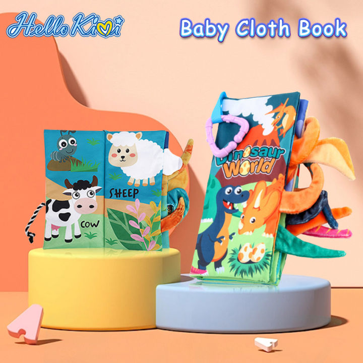 (New)HelloKimi Baby Cloth Book tereocopic Animal Tail Early Education Puzzle Book Early Learning Cloth Book Durable Wahable Tail Rutling Crinkle ound for Infant and Young Children