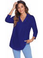 Eligible Women Loose Shirt, Adults Casual Solid Color V-neck Three-quarter Sleeve Pullover. 