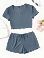 Cami Top and Bottom Set Lettuce Rib Fabric, Available in M, L, XL with Various Chest and Waist Sizes.