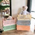 Ins Desktop Plastic Storage Baskets Organizer Box Folding Stackable Toy Storage Basket with Handle Bathroom Storage Box Basket. 