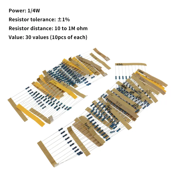 300PCS%201/4W%201%25%20Carbon%20Film%20Resistors%20Kit%2010%20to%201M%20Ohm%2030%20Values%20Metal%20Resistors%20with%20Individually%20Labeled%20-%20Image%205