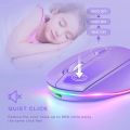 BOW Purple Wireless Mouse Rechargeable Mouse for Laptop Small Cordless Mice Quiet Click LED Rainbow Lights for Computer. 
