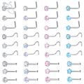 ZS 3-12pcs/lot Stainless Steel Nose Stud Set Round Heart Star CZ Crystal Nose Piercings 3MM L Shape Nostril Piercing Jewelry 20g. 
