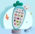 Rabbit shape Baby Music Cell Phone Toy and Teether for Learning and Play Early Education Telephone with Silicone Teether Music Lights for 0-1 Year or above Old Kids.