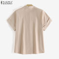 ZANZEA Korean Style Women Button Up Short Sleeve Shirt Summer Casual Loose Cotton Blouse Tops #10.