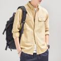 HIQOR New Mens Vintage Shirt Male Lone Sleeve Cargo Shirts 100% Cotton Casual Solid Shirt Male Pocket Work Shirt Man Clothing.