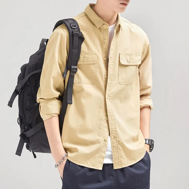 HIQOR%20New%20Mens%20Vintage%20Shirt%20Male%20Lone%20Sleeve%20Cargo%20Shirts%20100%25%20Cotton%20Casual%20Solid%20Shirt%20Male%20Pocket%20Work%20Shirt%20Man%20Clothing%20-%20Image%203