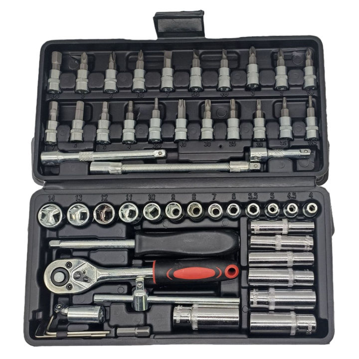 53 Pcs Set 1/4 Inch Socket Set Ratchet Torque Wrench Combo Tools Kit Vehicle Multifunctional Wrenche Auto Car Repair Tool Box