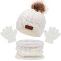 3PCS Cute Pompom Knitted Hats Winter Baby Hat Scarf Gloves Set Solid Color Toddler Bonnet Outdoor Warm Infant Accessories 1-5Y.