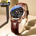 Olevs Brown 3 Pus Leather Analoge Wrist Watch For Men - Watch For Men. 