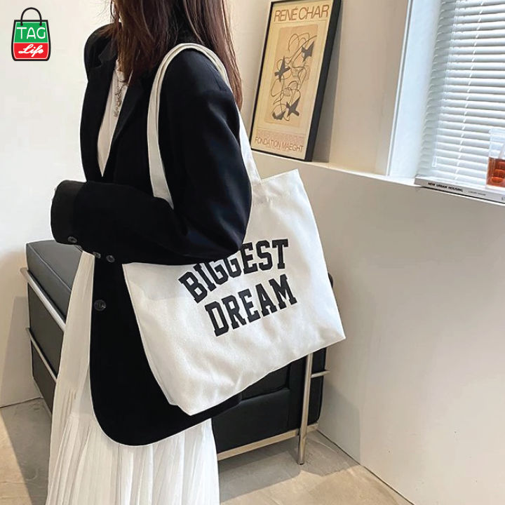 TAG%20Lifestyle%20Canvas%20Tote%20Bag/Exclusive%20BIGGEST%20DREAM%20Design%20Black%20Color%20for%20girls%20For%20University/College/Trendy%20Fashionable%20Women%20-%20Image%204