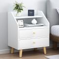 Simple Bedside Table, Modern Side Table Nightstand with Solid Wood Legs, Bedside Cabinet Mini Locker Storage Stand Cabinet Rack with Drawer and Open Storage Shelf, for Bedroom Living Room-24/18. 