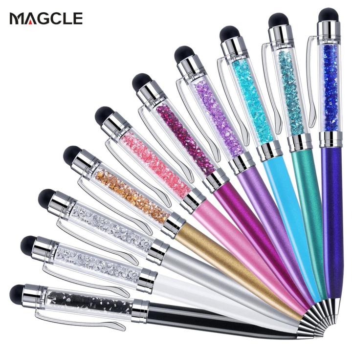 10Pcs/Lot Crystal Stylus Pen Diamond Ballpoint Pens Stationery Ballpen 2 In 1 Crystal Touch Screen Pen For Capacitive Screen
