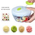 Hand Plastic Chopper Vegetable And Fruit Chopper Spin Cutter With 3 Blades- 1Pis. 