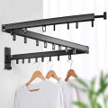 Folding Clothes Hanger Wall Mount Retractable Cloth Drying Black C. 