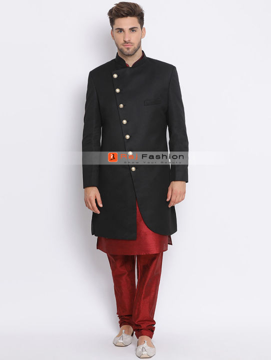 Raj Fashion Black Western Solid Sherwani Set |SRW-26LB