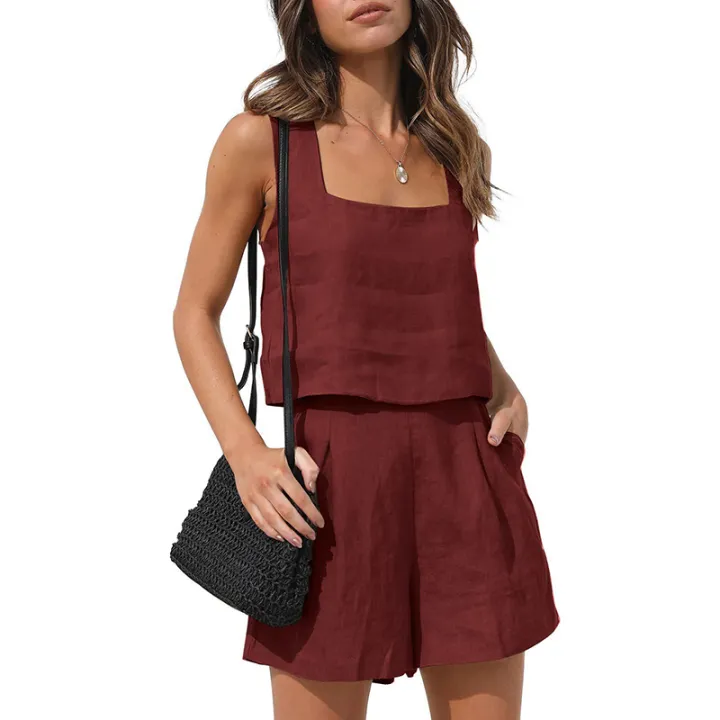 Ladies%20qualityful%20Simple%20Two-Piece%20Casual%20Short%20Straight%20Leg%20Pants%20Sets%20-%20Image%204