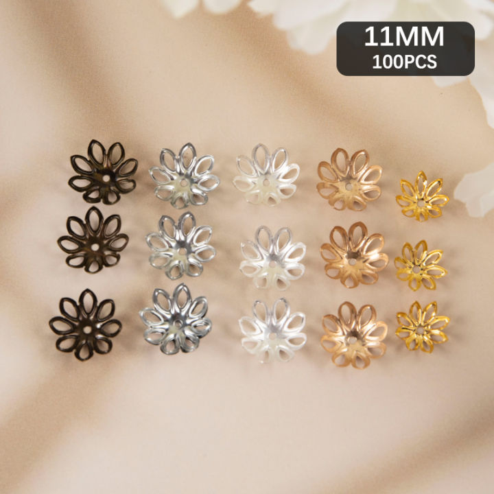 100Pcs/Bag 8-petal Lotus Bead Hat Hollow Flower Spacer Loos Charm Bead Cap for DIY Jewelry Making Bracelet Accessories 11mm-MOILY