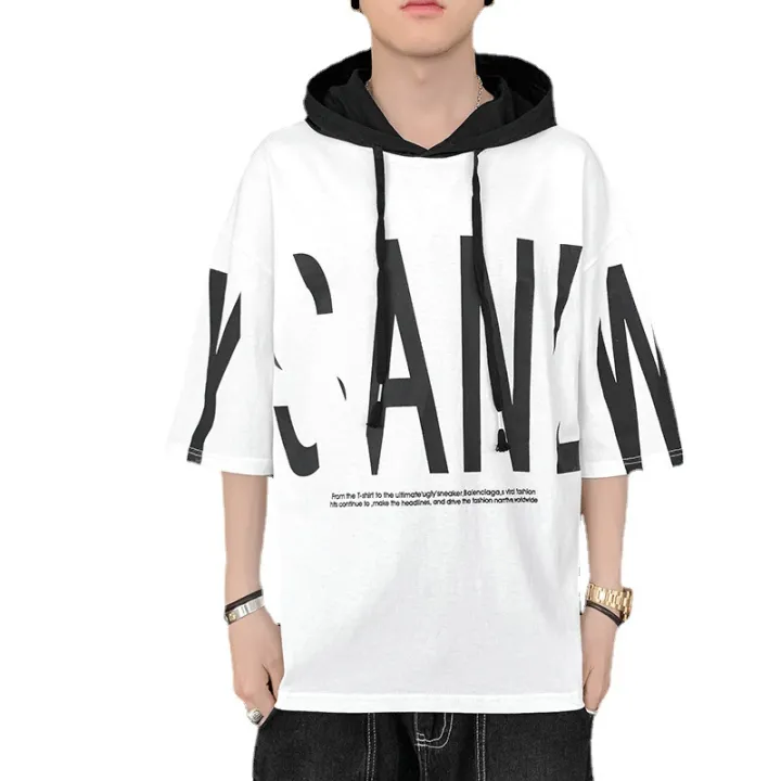 Summer%202022%20New%20Hooded%20Sweatshirt%20Short%20Sleeve%20T-Shirt%20Men's%20Hoodie%20Student%20Korean%20Version%20Casual%20Trend%20Clothes%20Men%20-%20Image%205