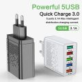 68W Fast USB Charger Quick Charge 3.0 5 Ports Wall Charger Adapter For IPhone 13 Samsung Xiaomi Huawei EU/US Plug Phone Charger. 