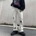 Fashion Brand Cross Jeans Men High Street White Denim Homme Loose Straight Wide Leg Pants Male Casual Streetwear Trousers Gothic.