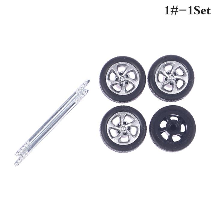 1Set 1:64 Car Wheels For Hotwheels Rubber Tire With Wheel Axle Model Modified