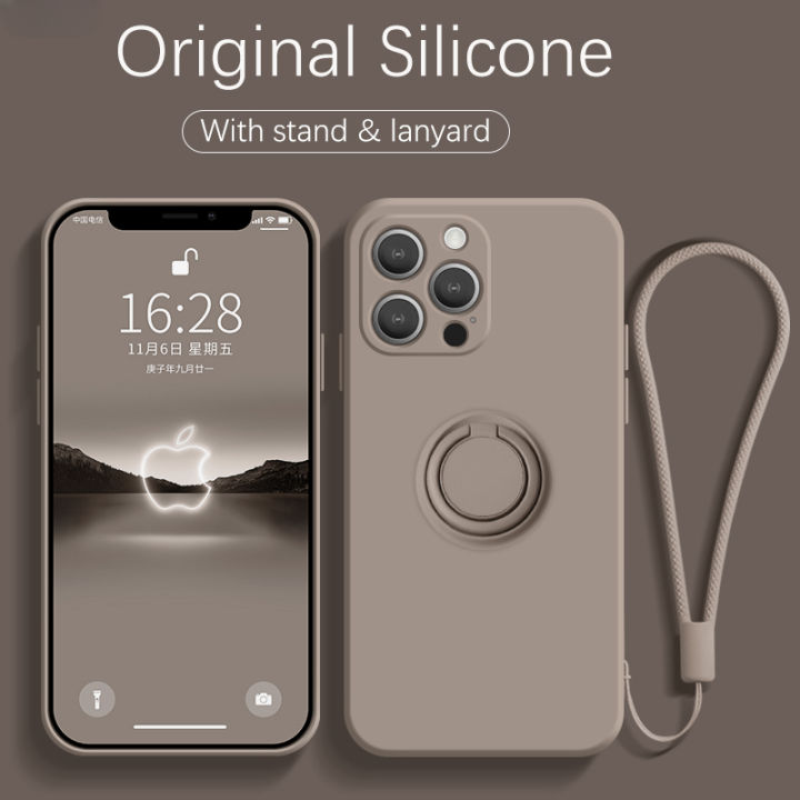 Original Liquid Silicone Ring Holder Case For iPhone 15 14 13 1happy2 11 Pro Max Mini Xs XR 7 8 Plus SE Bracket Magnetic Cover Strap