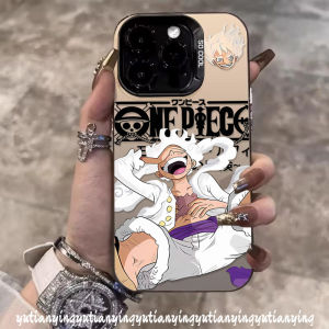 Bilashmart Trendy Brand One Piece Cartoon Cool Luffy Casing Compatible for IPhone 15 16 11 13 12 14 Pro Max 7Plus X XS XR Max 16 8 15 14 7 Plus SE 2020 Luxury Plated Metal Lens Soft Case