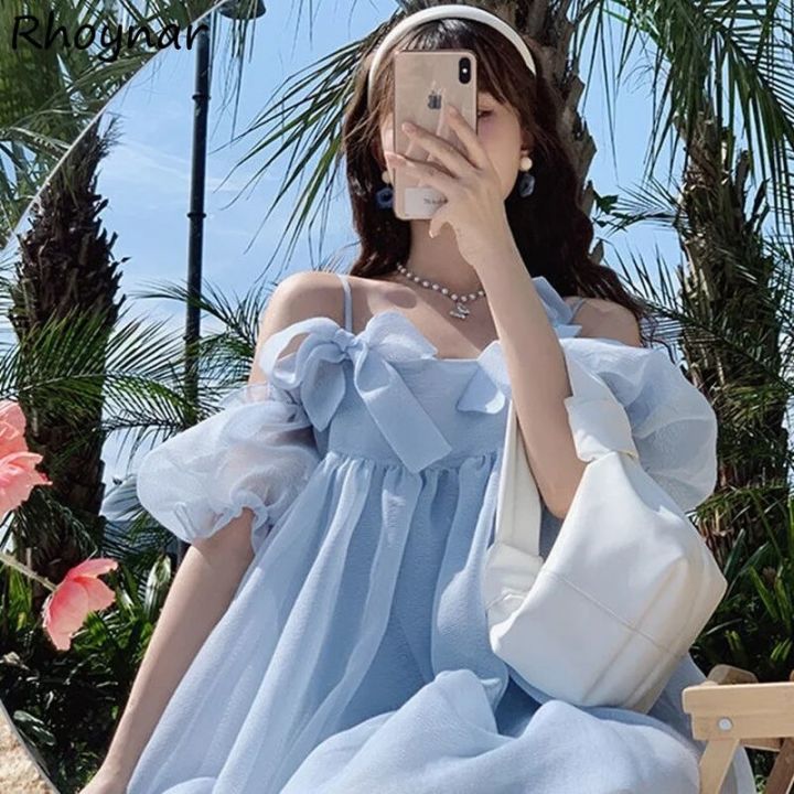 Sweet Sleeveless Dress Women Bow Princess Style Summer A-line Dating Party Casual Trendy Vestdios Female Girls Korean Version