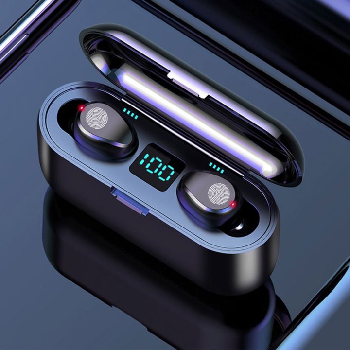 F9 Bluetooth Earphone v5.0 tws Wireless Earphone Led Display Sports Wireless Headset with Microphone-Black by ShaMan Electronic