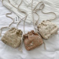 Cute Knitted Handbag Mini Purses Straw Women Lace Bucket Shoulder Bags Floral. 