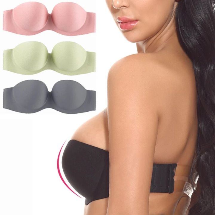 Womens Strapless Bra Tube Top Bra Push Up Beige/Black Brassiere Invisible Balconette Bra Seamless Underwear Wedding Dress