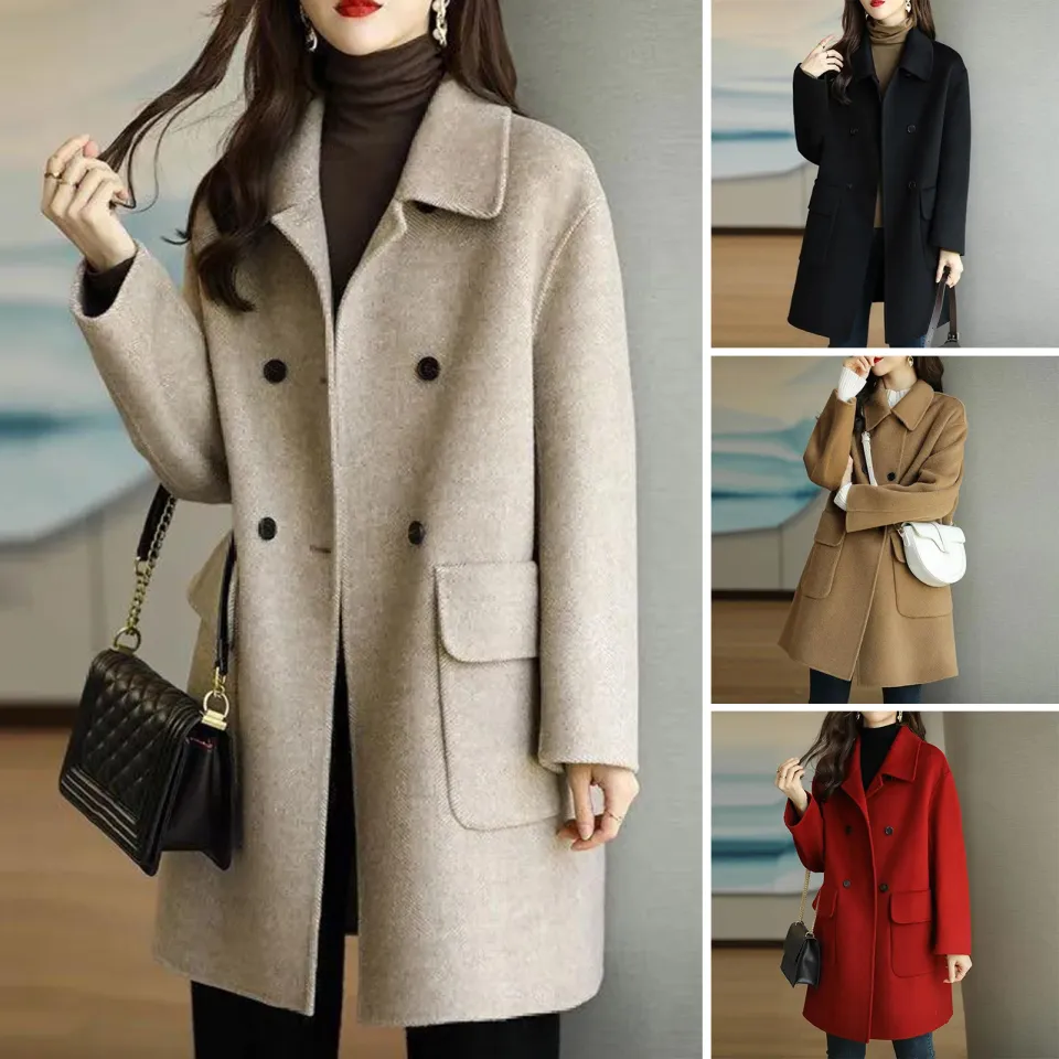 Women Outwear Lapel Collar Fashionable Women Mid Long Winter Woolen Coat Daraz .bd