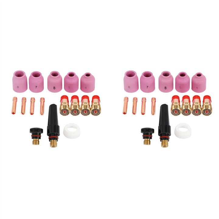 ICQURBT TIG Welding Torches Stubby Gas Lens Collets Alumina Nozzles Back Cap Kit for SR WP 17 18 26 Series 32Pcs