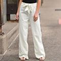 Casual Cotton Linen Pants Women Loose Solid Color Lace Up Elastic Waist Wide Leg Trousers Famale Streetwear Straight Sweatpants. 