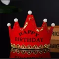 Happy Birthday Red Color Crown Taj Hat Headband Cap Led Lighting. 