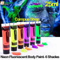 Body Paint-Paint Glow Darkness UV Black Light Reactive Glow Face, Set of 6 tubes Neon Fluorescent, 25 ml each tube.