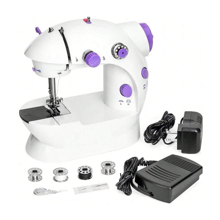 5 in 1 Mini Sewing Machine - Dual Speed Portable Mini Electric Pedal Double Threads Rewind Swing Machine