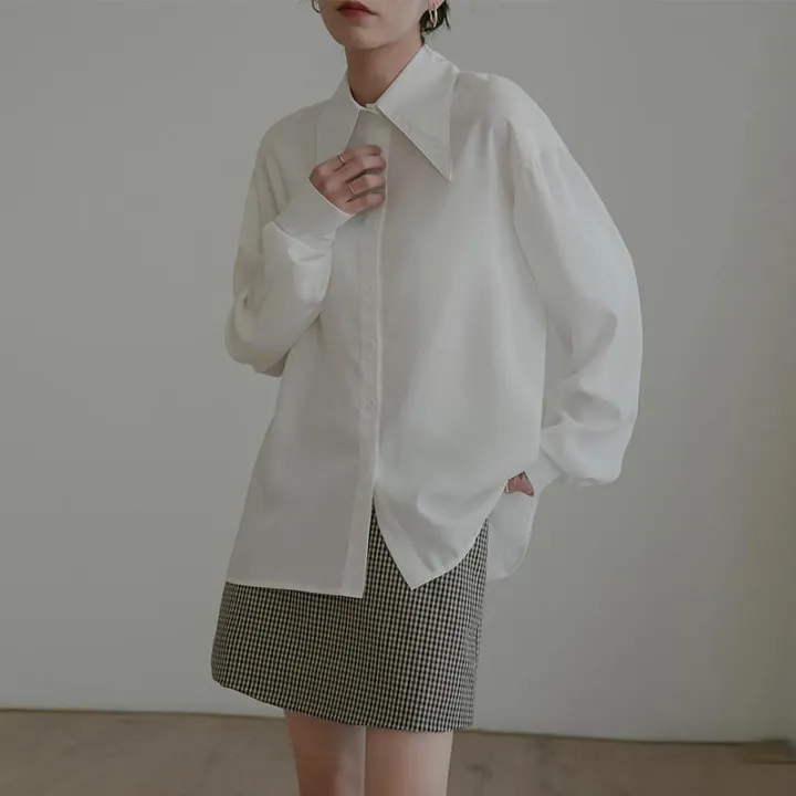 Women%20White%20Pointed%20Collar%20Shirt%20Solid%20Color%20Full%20Sleeve%20Shirt%20Women%20Safari%20Style%20Spring%20Summer%20New%20Temperament%20Lightweight%20Lq22%20-%20Image%202