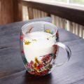 300ml Double Wall Borosilicate Glass Mug - Glitter Flower Design, Heat Resistant, Fireproof, Lightweight. Ideal for Coffee, Milk, Juice. Sea Snail and Conch Fillings. Gift (1pc).. 