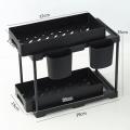 2 Tier Under Sink Organizer Sliding Cabinet Basket Organizer Storage Rack Hooks Hanging Cup Bathroom Kitchen Organizer.