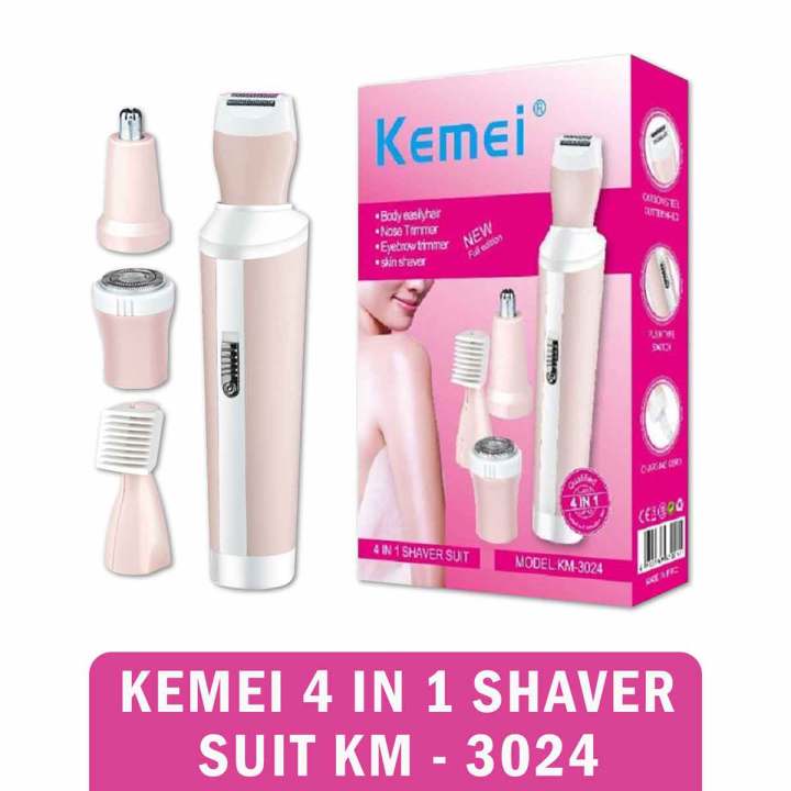 Kemei%20Km-3024%20Multifunctional%204%20In%201%20Rechargeable%20Woman%20Body%20Shaver%20Eyebrow%20Nose%20Trimmer%20Set%20-%20Image%202