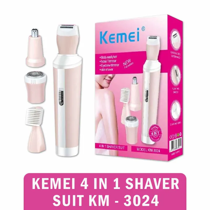 Kemei%20Km-3024%20Multifunctional%204%20In%201%20Rechargeable%20Woman%20Body%20Shaver%20Eyebrow%20Nose%20Trimmer%20Set%20-%20Image%202