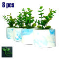Square Marble design Mini Cement Pot with Artificial Plant – Stylish Home & Office Table Décor.