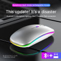 Rechargeable Dual-Mode ultra-thin Portable Wireless Mouse with LED Light, USB 2.4GHz and Bluetooth 5.2 Wireless mute Mouse, Suitable for Laptop Windows/Mac Systems- White.