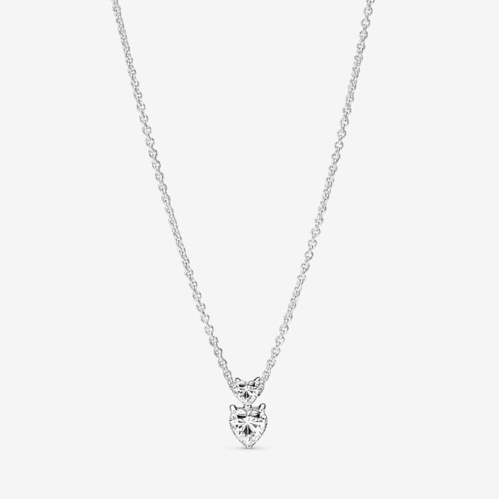925 sterling silver Inlaid Double Heart Pendant Sparkling zirconia Collier Necklace women fashion DIY jewelry valentine's day gift for girlfriend