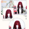 MEIFAN Synthetic Long Straight Lolita Wig with Bang Red Ombre Black Cosplay Party Halloween Christmas Wavy Curly Harajuku Wig.
