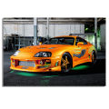 Supercar Posters Toyotas Supra With Green Neon Lights Orange Car Picture Canvas Painting Wall Art Prints Home Room Decorations. 
