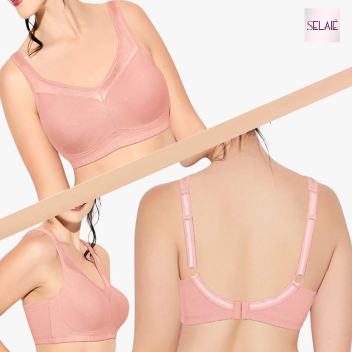 Comfortable Full Support Cotton Bra with Side Support - Non-Padded, Non-Wired, Seamless, Full Coverage - Pleskin