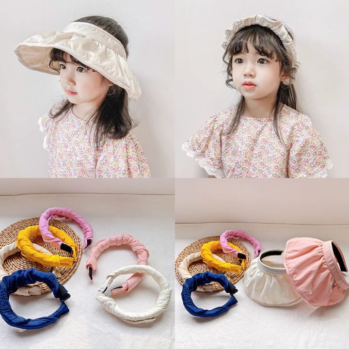 Candy Color Kids Sun Hat Headband Summer Outdoor Baby Boy Girl Empty Top Hat Wide Brim Kids Fisherman Panama Hat